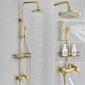 Miniatyrbillede 2 af 2: Antik Messing Bruserarmatur Sæt, Varme- og Kolde Haner, Elegant Børstet Finish,Tape A Med Hylde