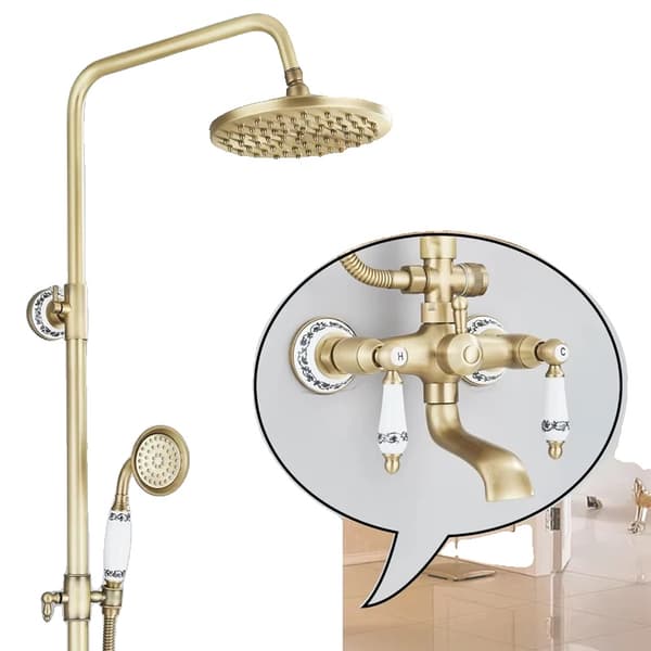 Antik Brass Suihkusekoitinsetti, Kaksoiskahva, Sateenomainen Suihkupää,antiikki H