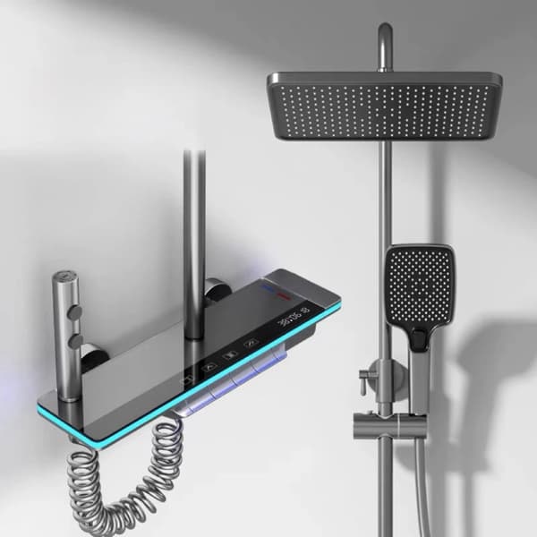 Luksus Brusearmatur System, Poleret Messing Finish, Højdejusterbar,Grå