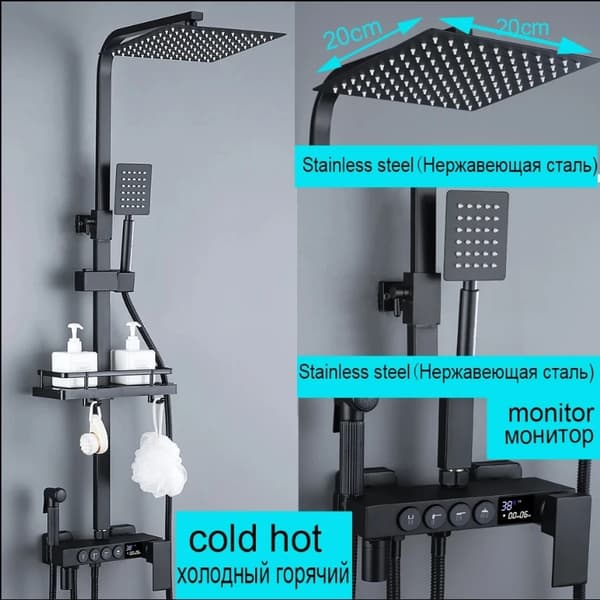 Termostatisk Duschkran Set, Stilren Svart eller Krom Finish, Effektiv Energiförbrukning,Svart kall varm B