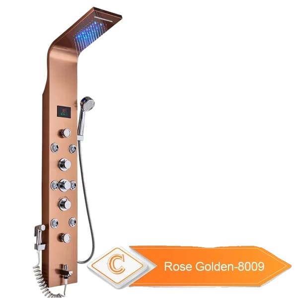 Duschpanel, LED-lampor, dubbel temperaturkontroll,8009 Roséguld