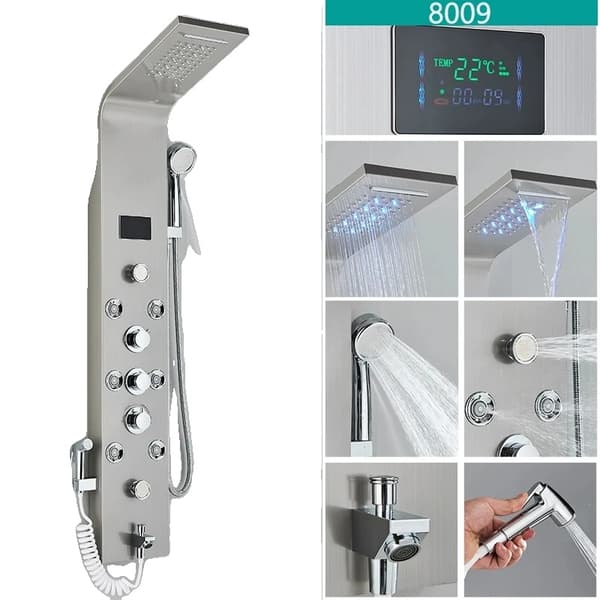Duschpanel, LED-lampor, dubbel temperaturkontroll,8009 Nickel