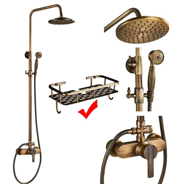 Antik Brass Suihkusekoitinsetti, Kuuma ja Kylmä Hanat, Elegantti Harjattu Viimeistely,Hyllyllä oleva teippi E