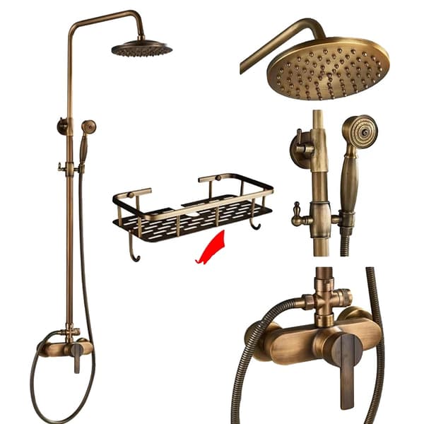 Antik Brass Suihkusekoitinsetti, Kuuma ja Kylmä Hanat, Elegantti Harjattu Viimeistely,Hyllyllä oleva teippi E