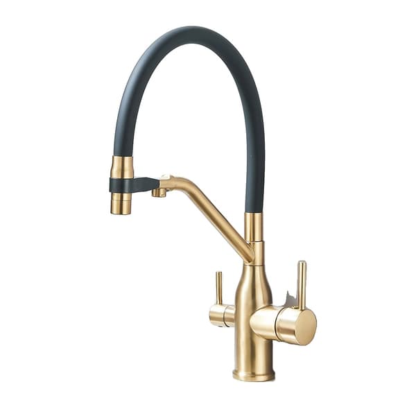 Filtered Kitchen Faucet, 360° Drej, Dobbelt Spraytilstand,Børstet Guld