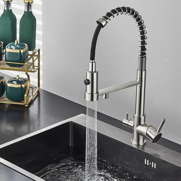 Køkkenfiltervandhane, Dobbelt Sprayfunktion, Moderne Messingdesign,Nickel-a