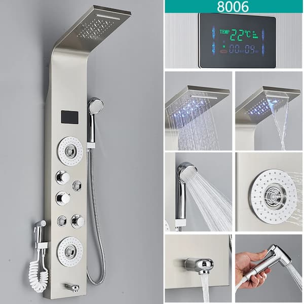 LED-duschsystem med ljus, temperaturkänsligt, hållbart rostfritt stål,8006 Nickel