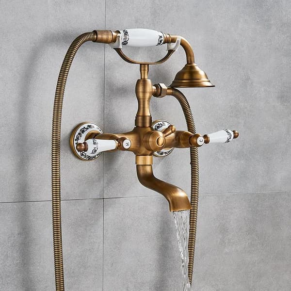 Badekar Bruserarmatur Sæt, Dobbelt Håndtag, Børstet Finish, Moderne Stil,Antik Messing A