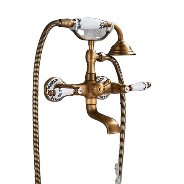 Badekar Bruserarmatur Sæt, Dobbelt Håndtag, Børstet Finish, Moderne Stil,Antik Messing A