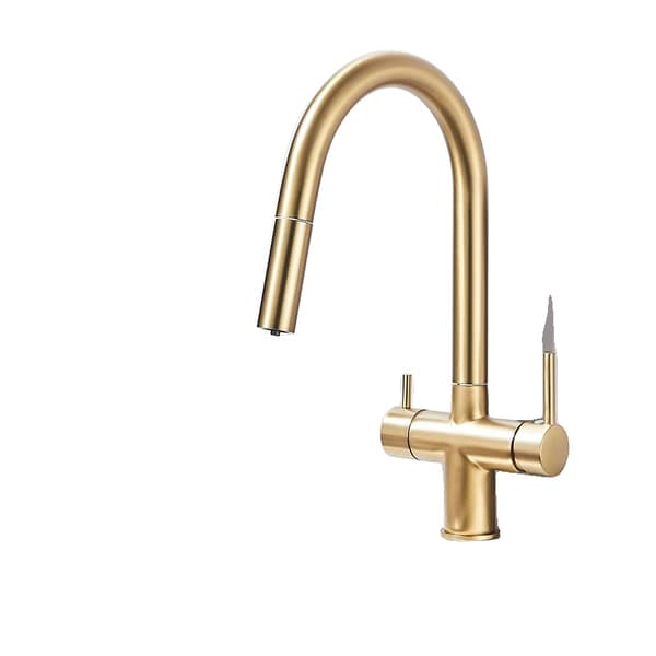 Køkkenvask, Dobbelt Håndtag Design, 360 Grad Rotérbar,Børstet Guld