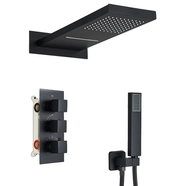 Dold Duschblandare Set, Termostatisk Kontroll, Modern Messingsdesign,Matt svart A
