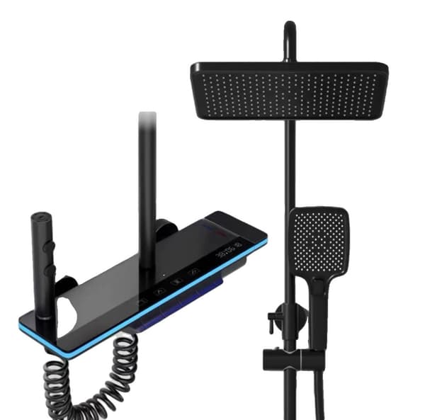 Luksus Brusearmatur System, Poleret Messing Finish, Højdejusterbar,Sort