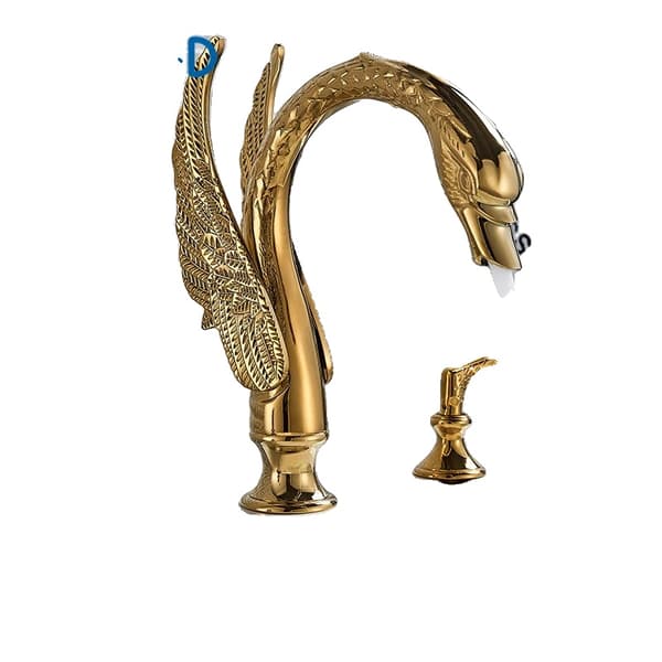 Badrumsblandare, Elegant svan-design, Keramisk ventilkärna,Guld C