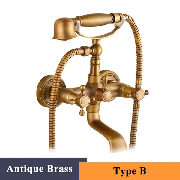 Antik Messing Brusearmatur, Dobbelt Håndtag, Poleret Finish,Antik Messing B