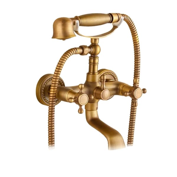 Antik Messing Brusearmatur, Dobbelt Håndtag, Poleret Finish,Antik Messing B