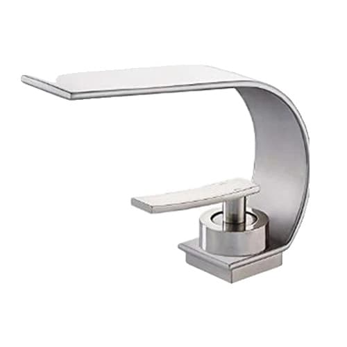 Badrumsvaskblandare, Enkel Handtag, Vattenfall,Borstad nickel B