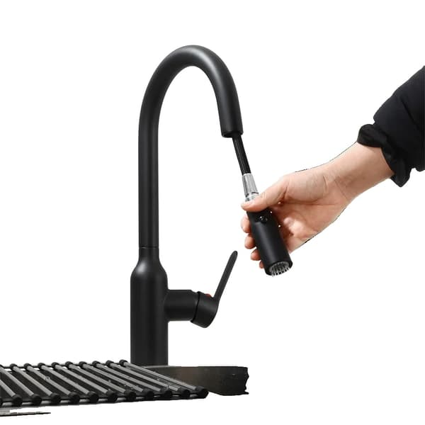 Köksblandare med utdragbar kran, mässingsmaterial, spakstyrning,svart