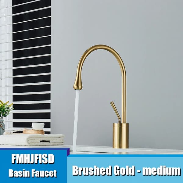 Børstet Guld Vaskarmatur, Keramisk Ventil, Moderne Design,Børstet Guld Medium