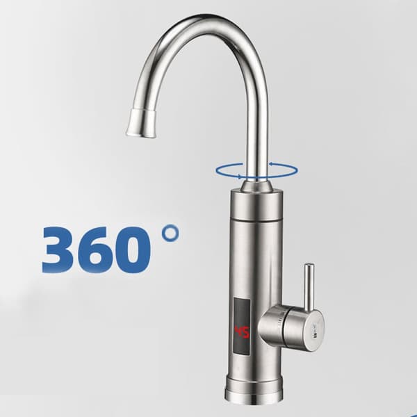 Øjeblikkelig varmtvandsarmatur, 3000W effekt, 3 sekunders hurtig opvarmning, 360° rotation,Sølv