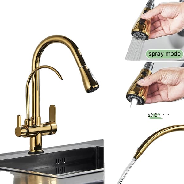 Antik Køkkenvask, Utrækkelig Design, Dobbelt Håndtag,guld