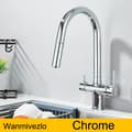 Miniatyrbillede 2 af 2: Køkkenarmatur, Dobbelt Håndtag Design, 360-graders Rotation, Kold og Varm Vand Funktionalitet,Chrome