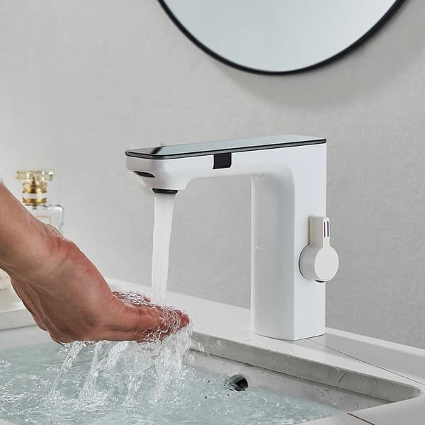 Smart Sensor Håndvaskarmatur, Berøringsfri Kontrol, Blanding af Varmt og Koldt Vand,Hvid