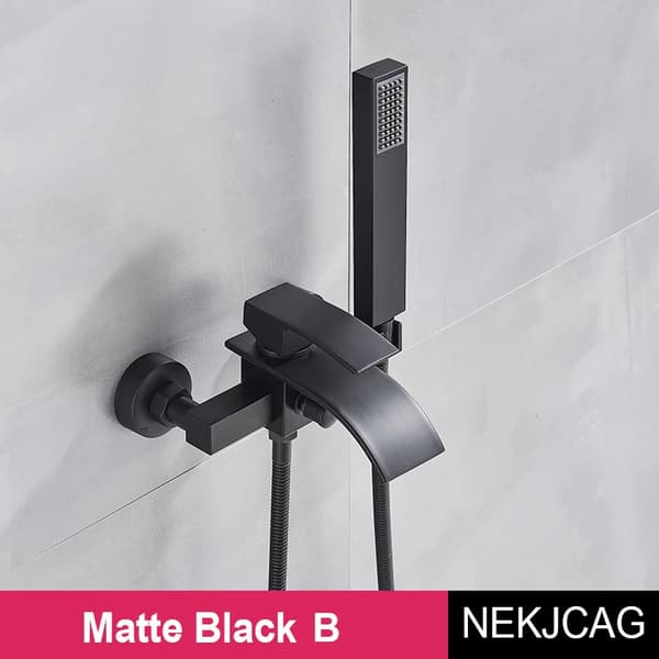 Badekararmatur, Moderne Design, Vandfaldsudløb Funktion,Matte Black B in Danish is "Matte Sort B".