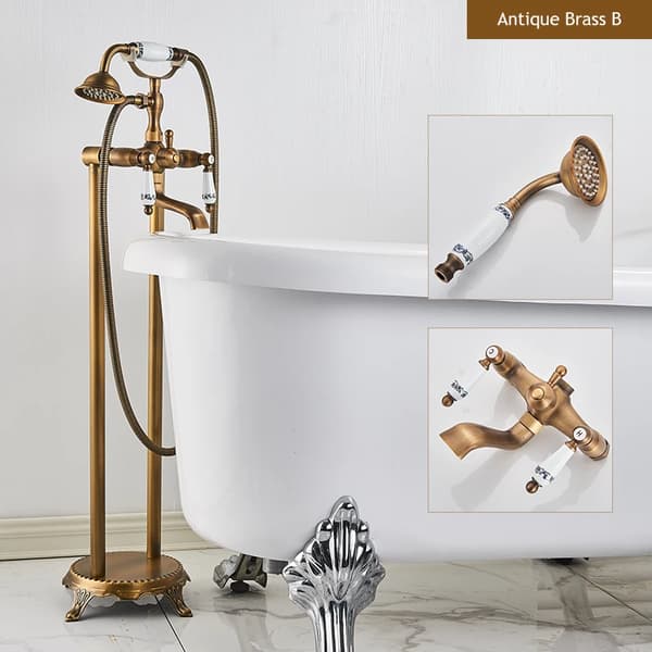 Antik Gulvstående Badekararmatur, Dobbelt Håndtag Kontrol, Elegant Antik Messing Finish,Antik Messing Q2