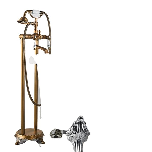 Antik Gulvstående Badekararmatur, Dobbelt Håndtag Kontrol, Elegant Antik Messing Finish,Antik Messing Q2