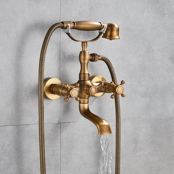 Badekar Bruserarmatur Sæt, Dobbelt Håndtag Design, Messing Konstruktion,Antik Messing B