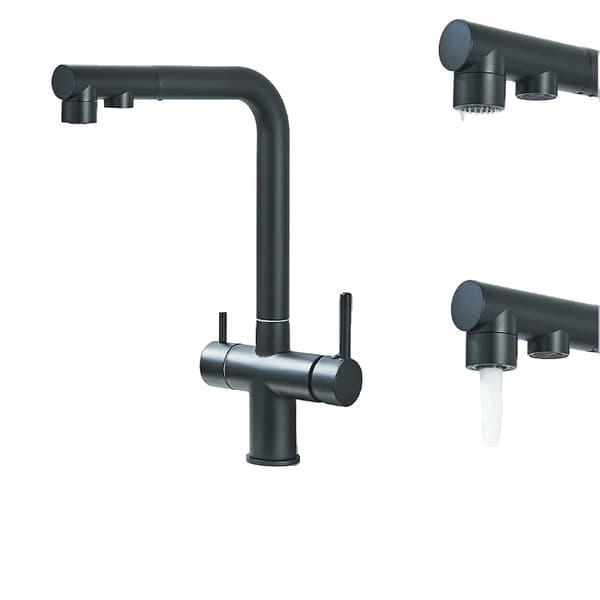 Filtreret køkkenarmatur, dobbelt sprøjtefunktion, moderne design,Sort opgradering