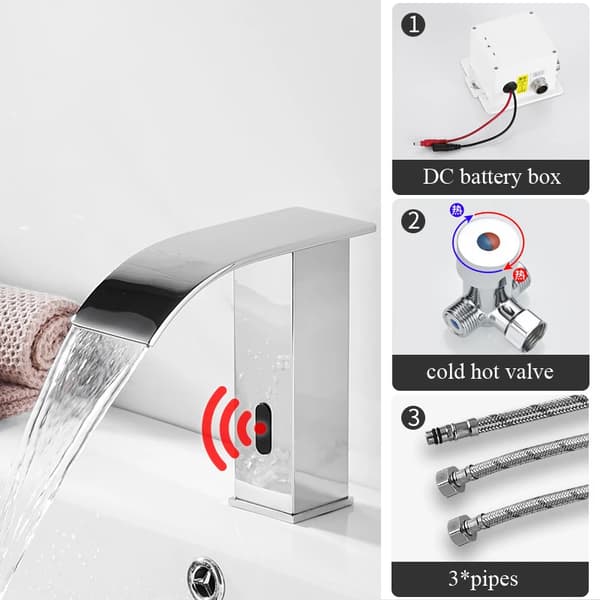 Smart Sensor Basin Faucet, Automatisk Sensor, Vattenfall Dispensera,: krom kort