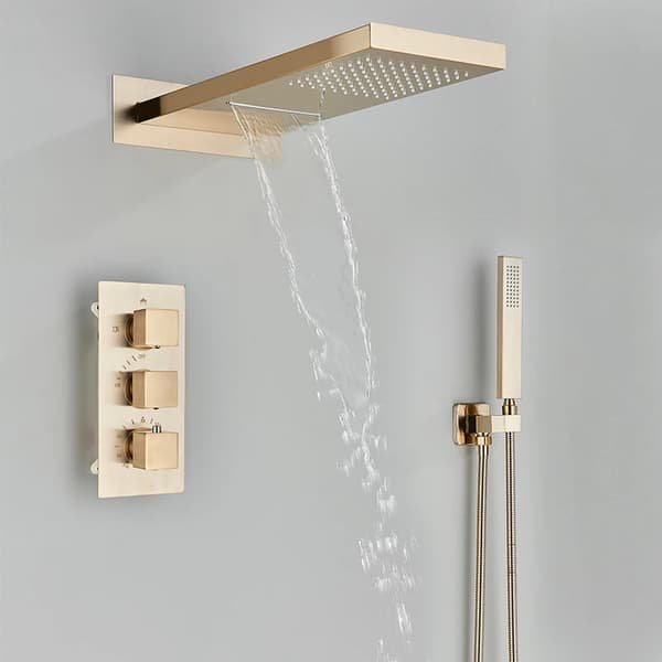 Termostatisk Duschkranset, Automatisk Termostatkontroll, Modern Design,Borstad guld