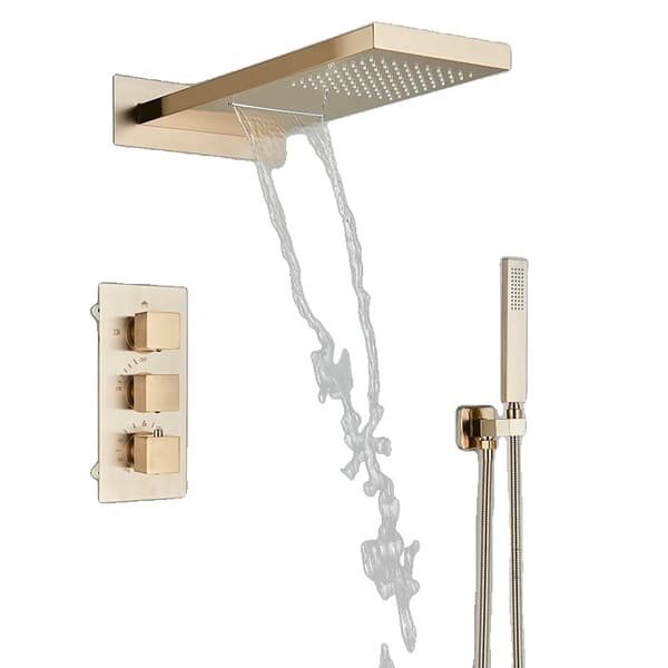 Termostatisk Duschkranset, Automatisk Termostatkontroll, Modern Design,Borstad guld