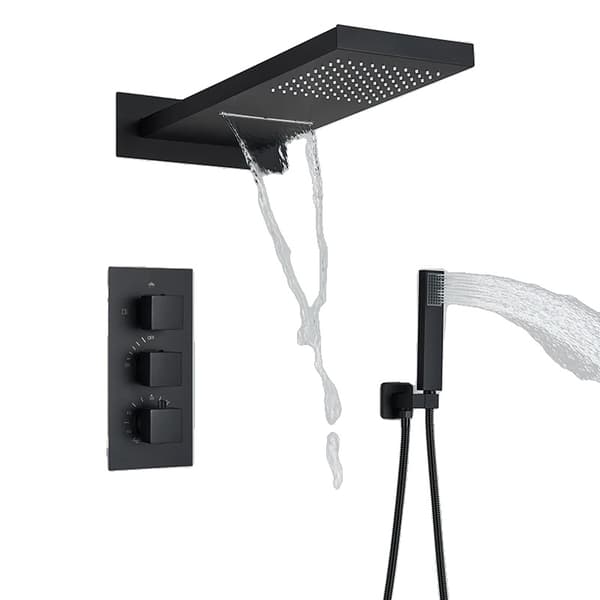 Termostatisk Bruserarmatur Sæt, Auto-Thermostat Kontrol, Moderne Design,Matte sort