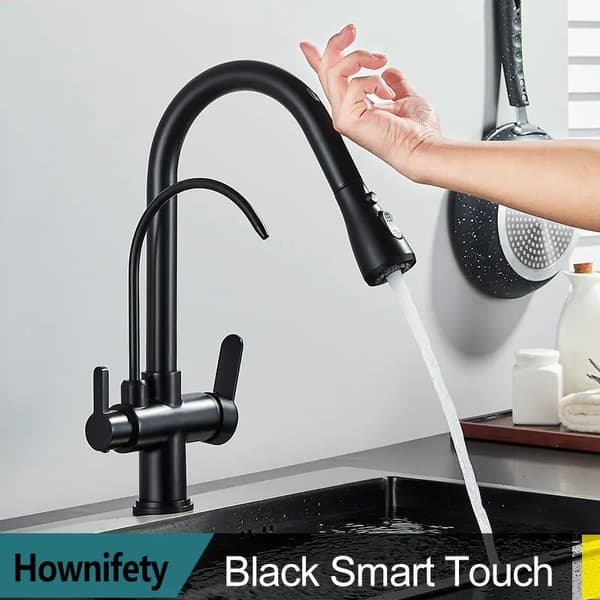Sort Smart Touch Køkkenarmatur, Dobbelt Funktion Spray, Keramisk Ventil Kerne,Sort