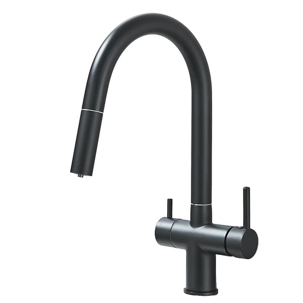 Køkkenarmatur med udtrækbar bruser, dobbelt håndtagsdesign, 360 graders rotation,Matte Black = Mat Sort