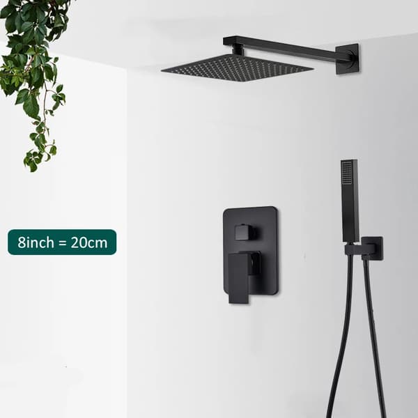 Mattsvart Duschblandare Set, Modern Design, Effektiv Vattenkontroll,2-vägs 8 tum