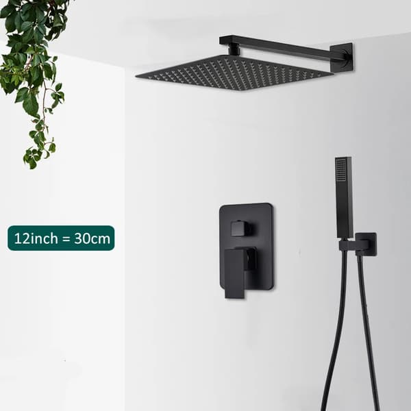 Matte Black Brusearmatur Sæt, Nutidigt Design, Effektiv Vandkontrol,2-vejs 12 tommer