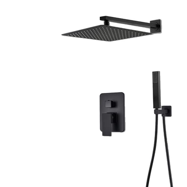 Matte Black Brusearmatur Sæt, Nutidigt Design, Effektiv Vandkontrol,2-vejs 12 tommer