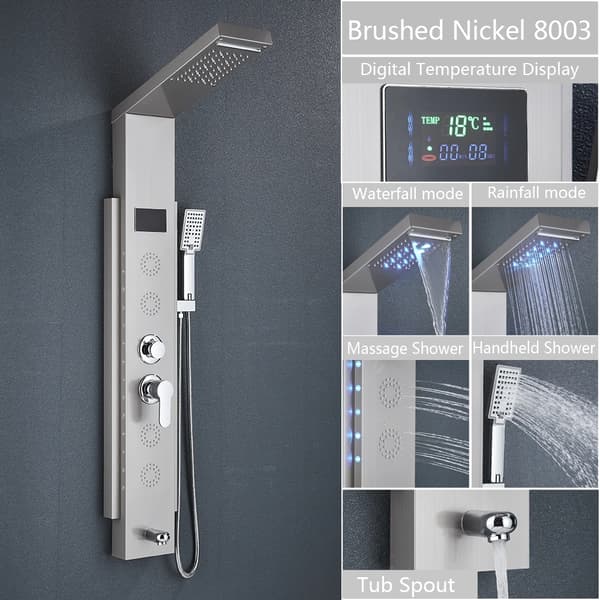 Brusepanel system, digital temperaturvisning, multifunktionsbruserhoved,Børstet Nikkel 8003