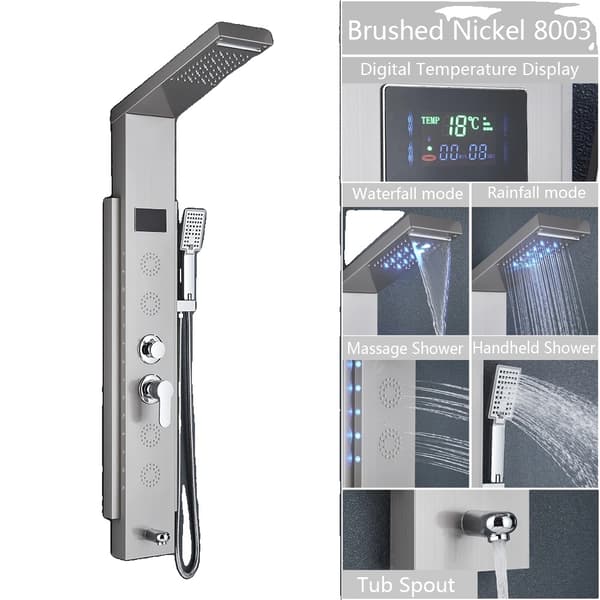 Brusepanel system, digital temperaturvisning, multifunktionsbruserhoved,Børstet Nikkel 8003