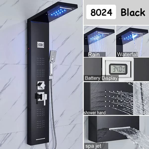 LED Brusekolonne Hane, Luksus Design, SPA Massage Jets, Sort 8024