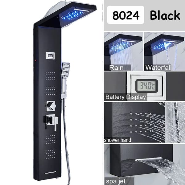 LED Brusekolonne Hane, Luksus Design, SPA Massage Jets, Sort 8024