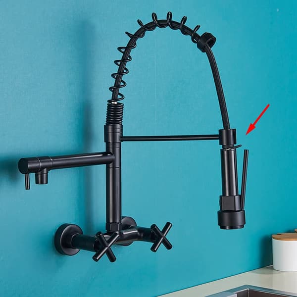 Vægmonteret køkkenarmatur, dobbelt holder, træk ned spray,Matte Black DK