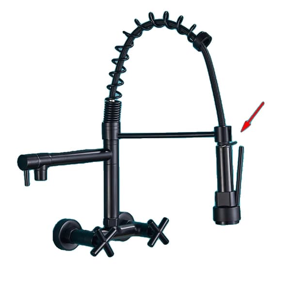 Vægmonteret køkkenarmatur, dobbelt holder, træk ned spray,Matte Black DK