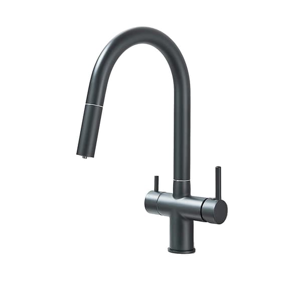 Køkkenarmatur med udtræksspray, dobbelt håndtag til temperaturkontrol, moderne messingdesign,Matte Black = Mat Sort