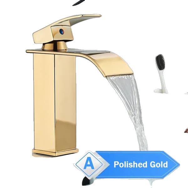 Badeværelsesarmatur, Vandfaldsdesign, Enkeltgrebskontrol, Poleret Guld MMW