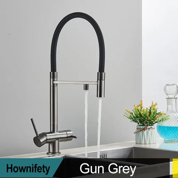 Køkkenarmatur, Dobbelt Håndtag, Moderne Design, Gun Grey