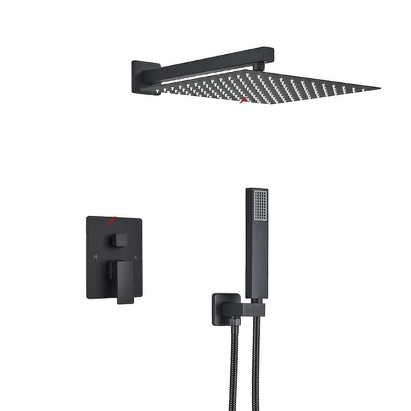 Væghængt Bruserarmatur Sæt, Moderne Stil, Dobbelt Kontrolmekanisme,Matte Black-8 tommer